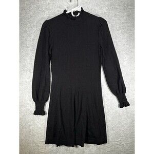 CeCe Womens Black Ruffle Mock Neck Long Sleeve Sweater Dress Size Small